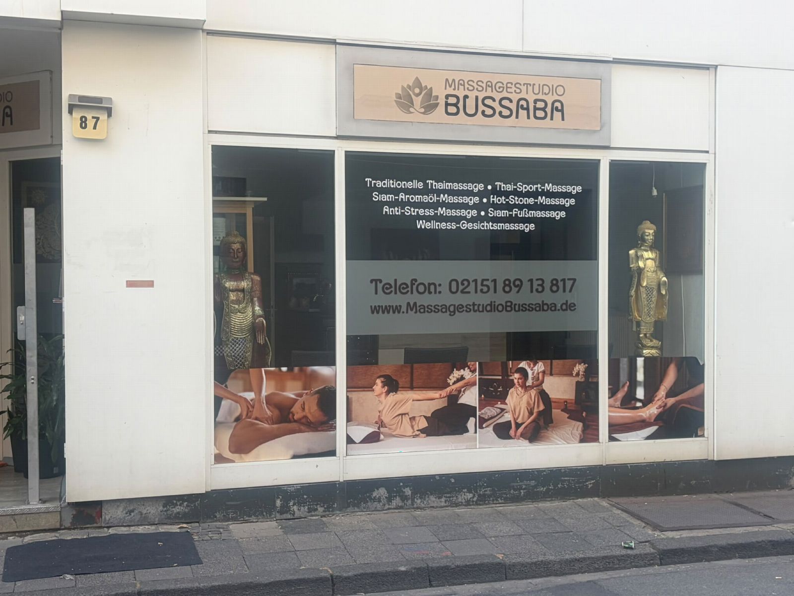 Außenansicht des Massagestudio Bussaba an der Petersstraße in Krefeld